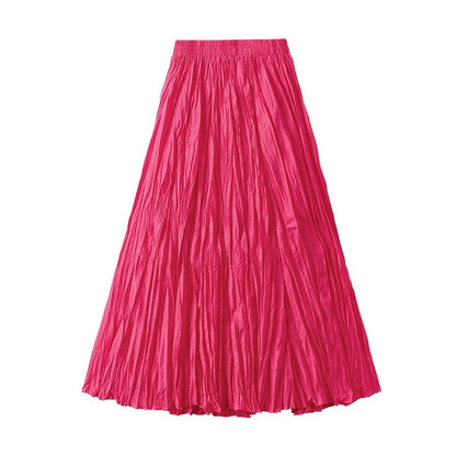 Sure! Here is an optimized title for your clothing product in English:

"Chic Solid Color Elastic Waist Pleated A-Line