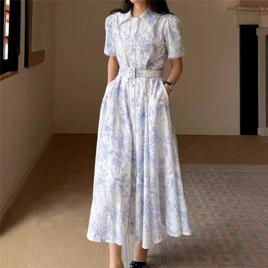 Single-Breasted Collared Dress with Waist Cinching Belt