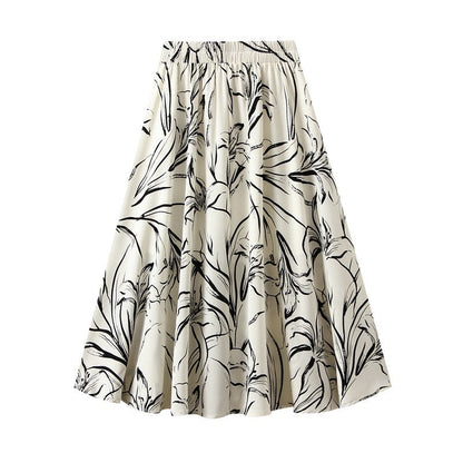 Sure! Here is an optimized title for your clothing product:

"Printed A-Line Skirt with Elastic Waistband