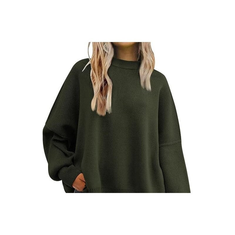 Sure! Here is an optimized title for your clothing product:

"Cozy Batwing Sleeve Knit Sweater with Side Sl