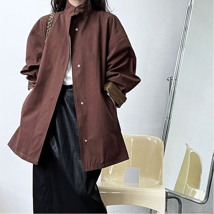 Casual Stand Collar Coat with Relaxed Fit