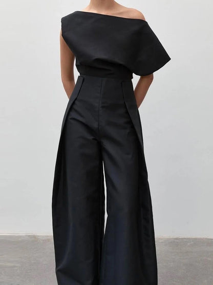 Loose Sleeveless Solid Color Off-The-Shoulder Two Pieces Set