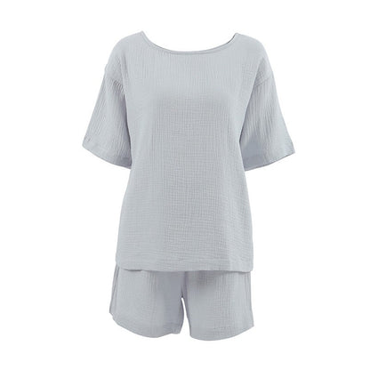 Solid Color Crewneck Short Sleeve T-Shirt and Shorts Set - Loose Fit, Lightweight Loungewear