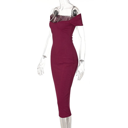 Ribbed Maxi Dress in Solid Color and Slim Fit