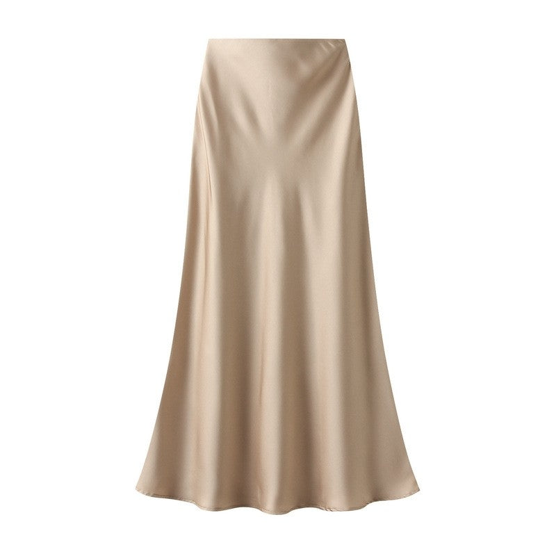 High Waisted Satin Fishtail Maxi Skirt