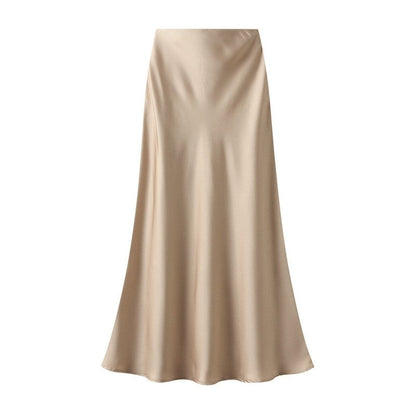 High Waisted Satin Fishtail Maxi Skirt