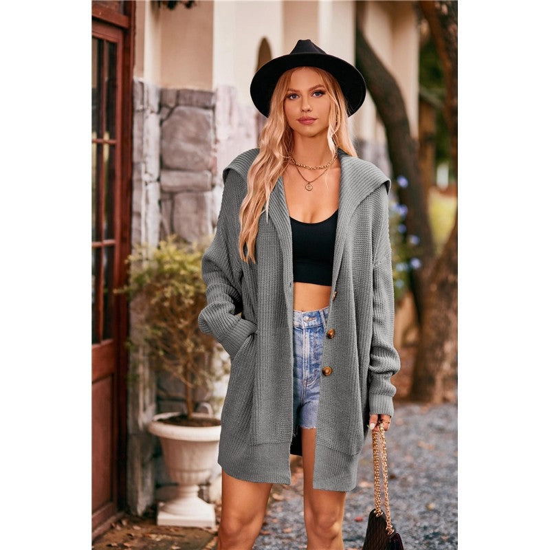 Solid Color Long Sleeves Lapel Single Breasted Knitted Sweater Outerwear