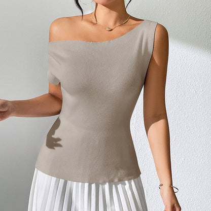 Versatile Solid Color Sleeveless Off Shoulder Knitted Vest