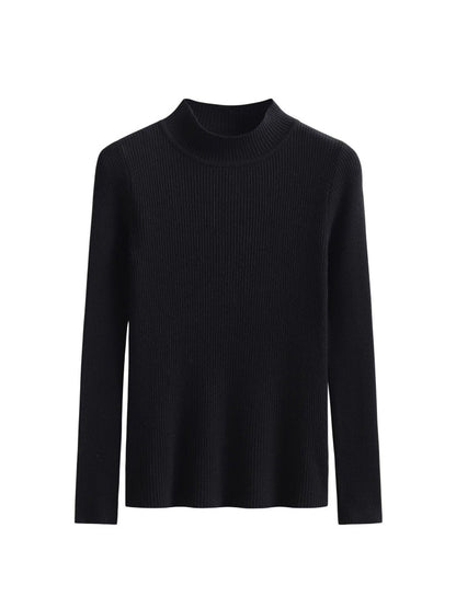 Simple Long Sleeves Skinny Solid Color High-Neck Pullovers