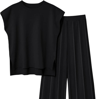 Knitted Sleeveless Vest with Matching Wide Leg Pants Set