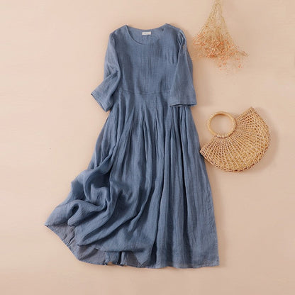 High-Waisted Solid Color Long A-Line Dress