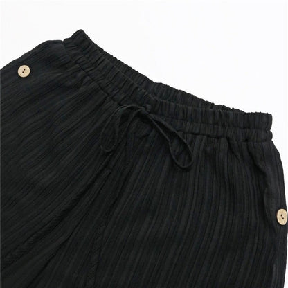 Textured Black High-Waisted Wide Leg Pants