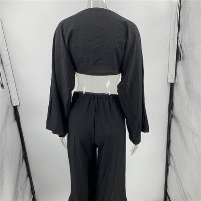 Fashionable Solid Color Loose Fit Top and Pants Set