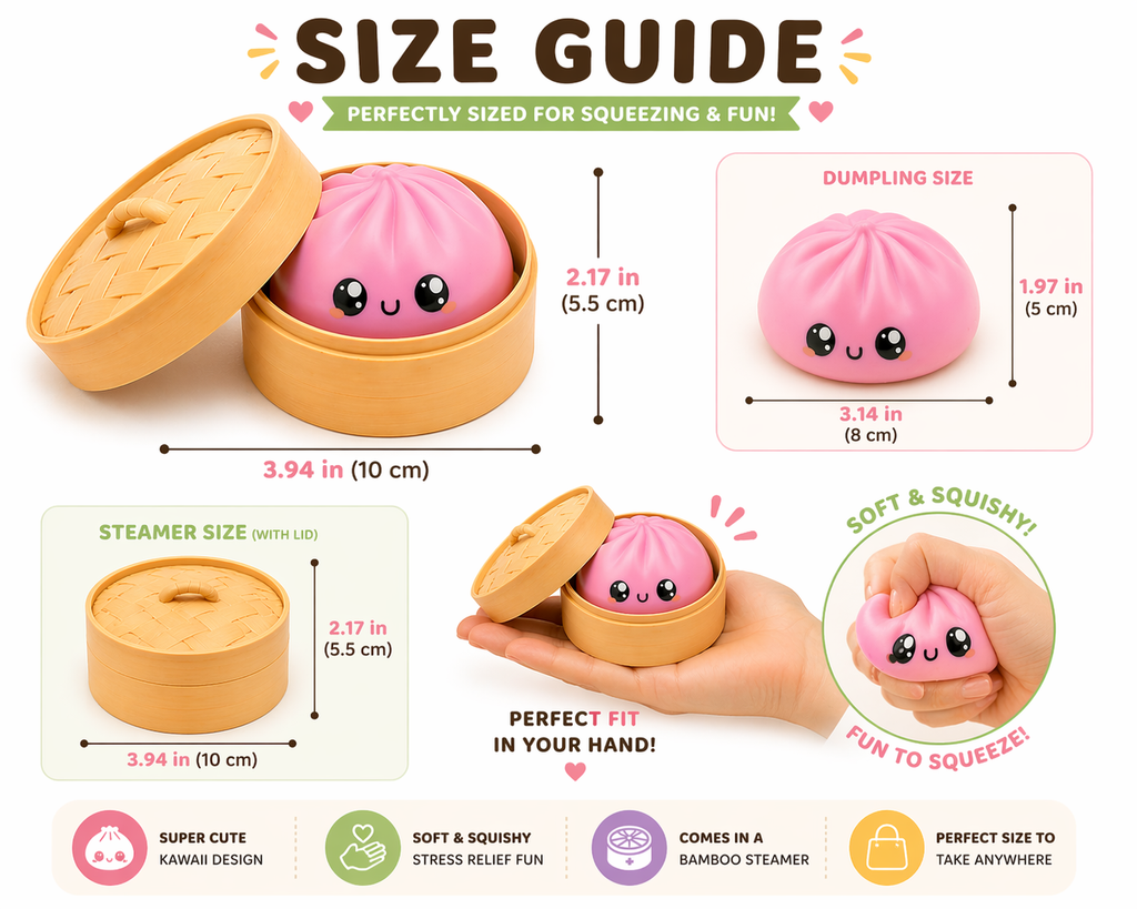 Squishy Dumpling Toys Mystery 2-Pack – Stress Relief Squeeze with Bamboo Steamer Basket, Random Colors Surprise Gift for Kids & Adults
