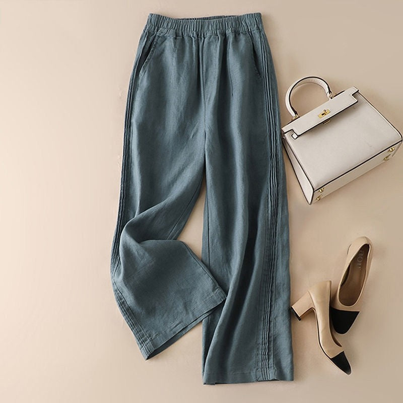 Women's Cotton Linen Wide-Leg New Style High-Waisted Thin Straight Casual Pants