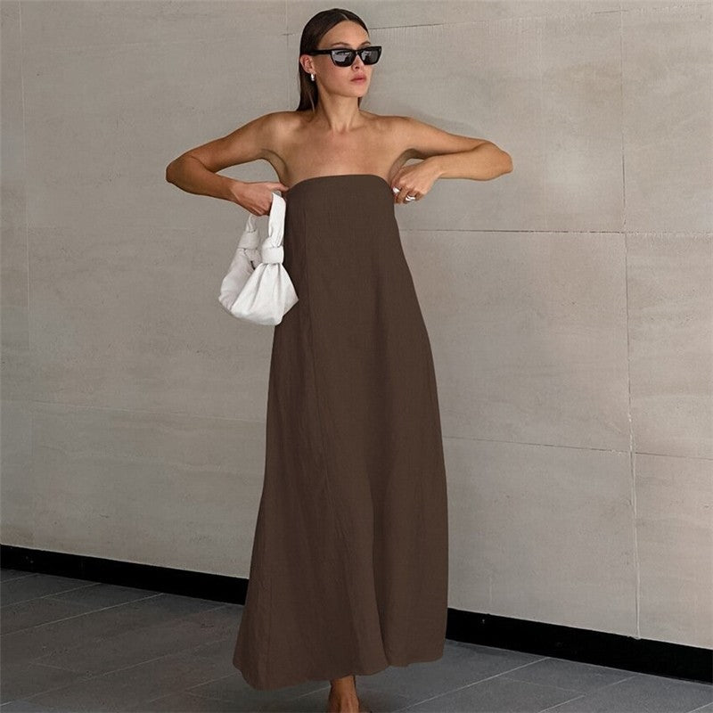 Sophisticated Strapless Maxi Dress in Solid Color