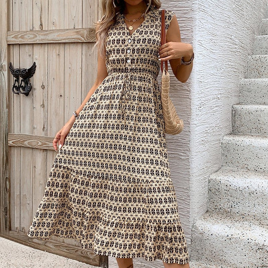 Sure! Here is an optimized title for your clothing product in English:

"Elegant V-Neck Sleeveless Maxi Dress
