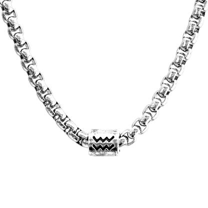 Vintage Zodiac Necklace Stainless Steel Box Chain Astrology Jewelry for Men