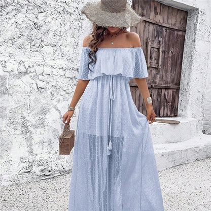 Chic Off-Shoulder Slit Dress in Solid Color