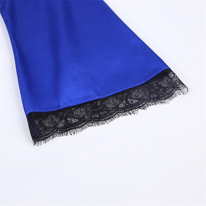 Solid Color Lace Patchwork Long Sleeve Waist Tied Maxi Robe Loungewear