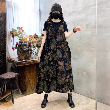 Loose Fit Midi Dress With Floral Print
