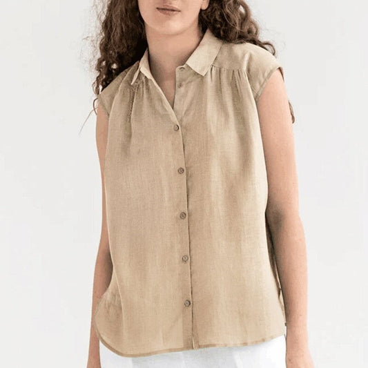 Sleek Linen Sleeveless Solid Color Blouse