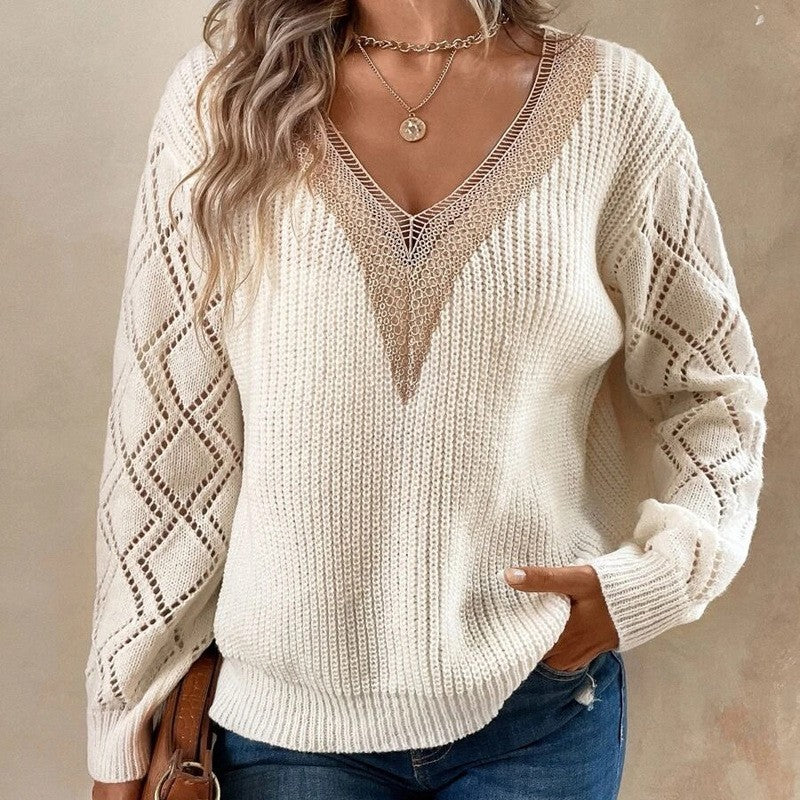 Loose Fit V-Neck Solid Color Knit Sweater