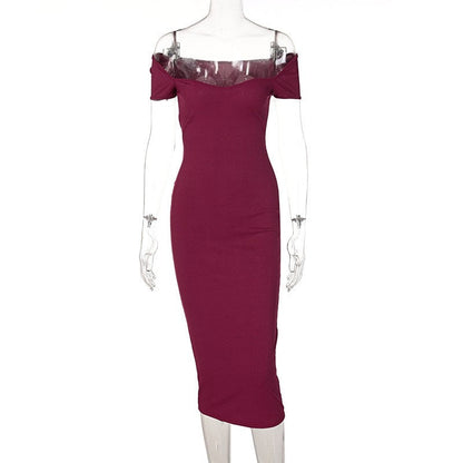 Ribbed Maxi Dress in Solid Color and Slim Fit