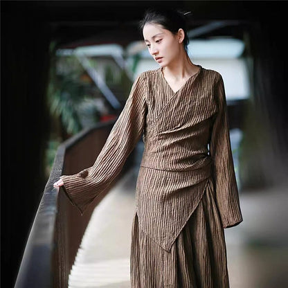 Solid Color Double-Layer Strap Shirt and Skirt Ensemble