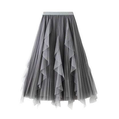Ruffle Mesh Patchwork Hemline Skirt