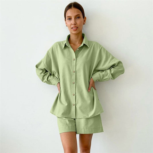 Long-Sleeve Cardigan and Shorts Two-Piece Pajama Set