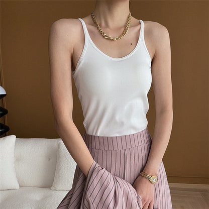 Padded Spaghetti Strap Tank Top with Thread Detail