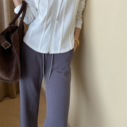 High-Waisted Flared Trousers with Floor-Length Hem