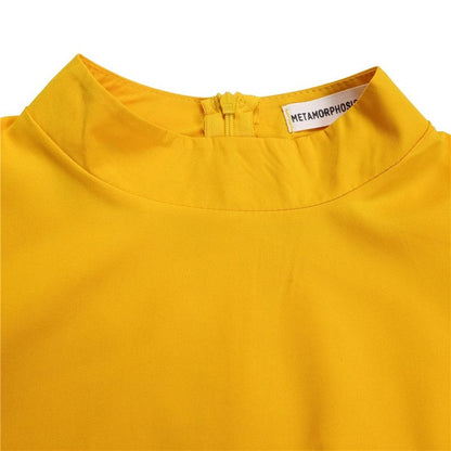 High Neck Seven-Sleeve Waist-Cinching Dress