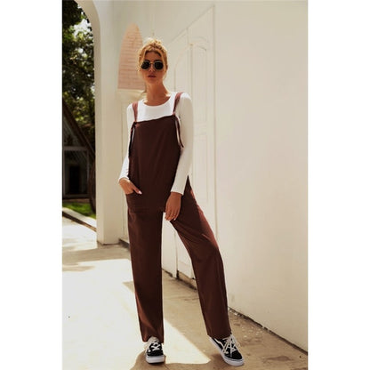 Casual Loose Solid Color Sleeveless Pockets Jumpsuits
