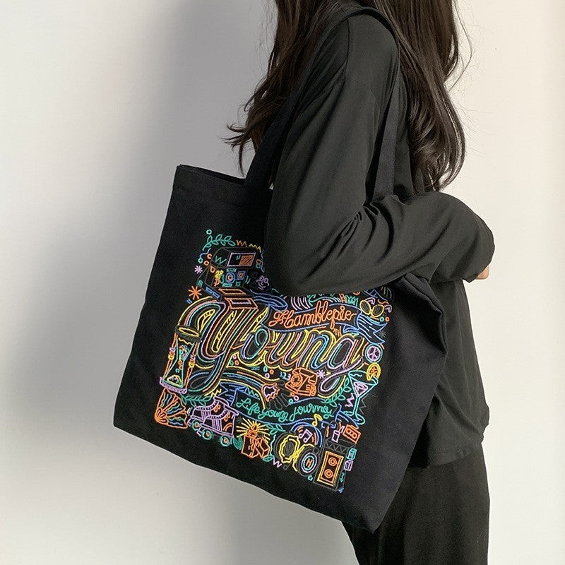 Stylish Embroidered Canvas Shoulder Bag