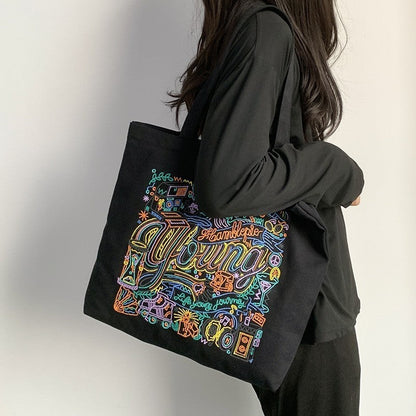 Stylish Embroidered Canvas Shoulder Bag