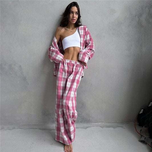 Cozy Plaid Oversized Long-Sleeve Pajama Set