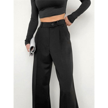 High Waist Straight Leg Casual Suit Trousers in Solid Color