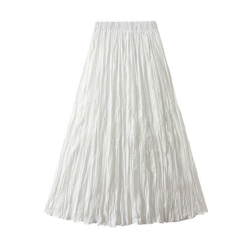 Sure! Here is an optimized title for your clothing product in English:

"Chic Solid Color Elastic Waist Pleated A-Line
