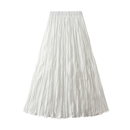 Sure! Here is an optimized title for your clothing product in English:

"Chic Solid Color Elastic Waist Pleated A-Line