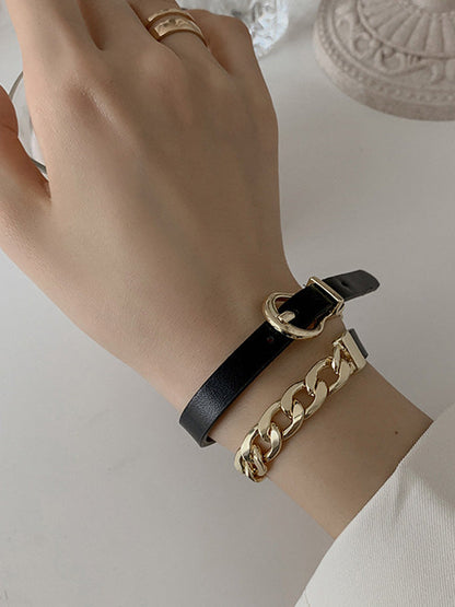 Original Cool Chain Leather Necklace&Bracelet