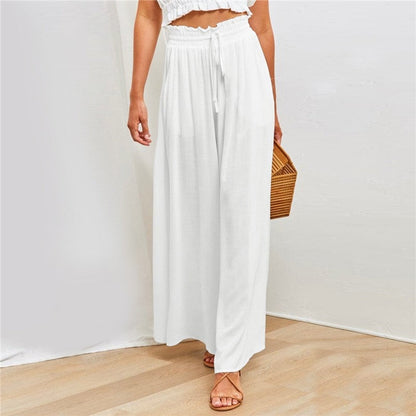 Relaxed Fit Solid Color Wide-Leg Trousers