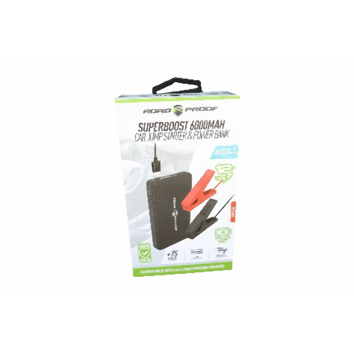 6,000mAh Portable Jumpstarter w/USB Battery Charger