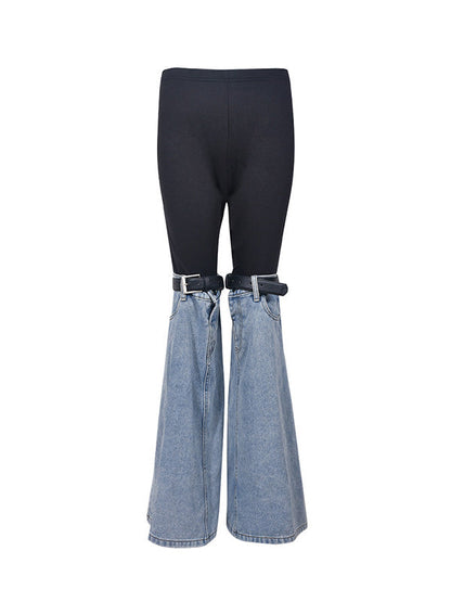 High Waisted Belted Split-Joint Flared Trousers