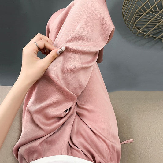 Wide Leg Satin Pants with Elastic Waist - Solid Color