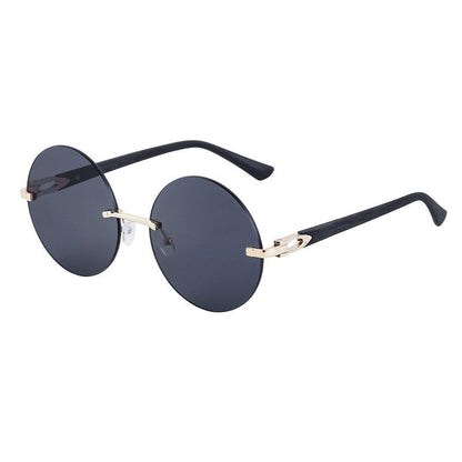 Ladies' Rimless Round Wood Grain Cut Edged Sunglasses