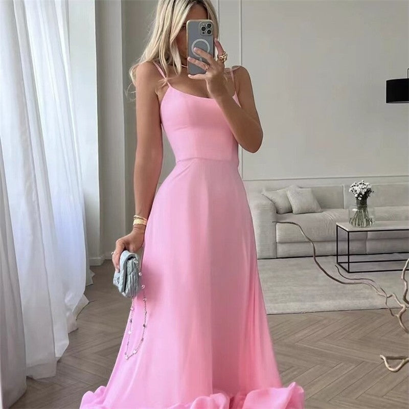 Solid Color Halter A-Line Swing Dress