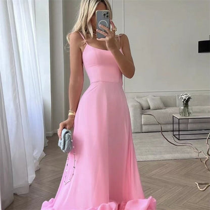 Solid Color Halter A-Line Swing Dress