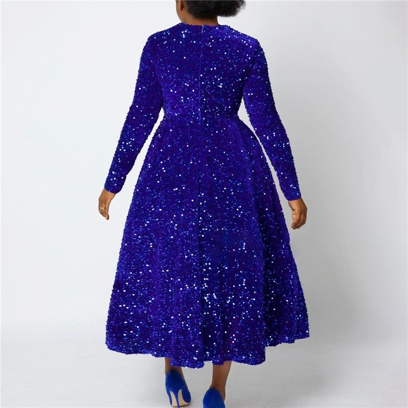 Sequin Embellished Long Sleeve High Waist Formal Dress